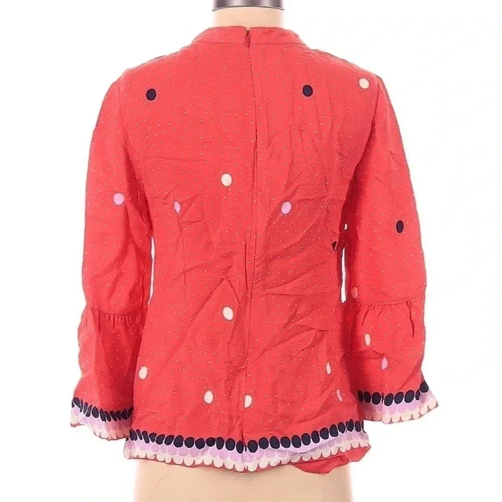 Boden Red Polka Dot 3/4 Sleeves Ruffle Bell Sleeves Blouse Women’s Size 4 Small - Picture 3 of 4